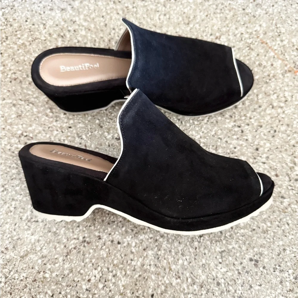 Beautifeel black velvet leather heel mule slip on slides 38 - Picture 4 of 7